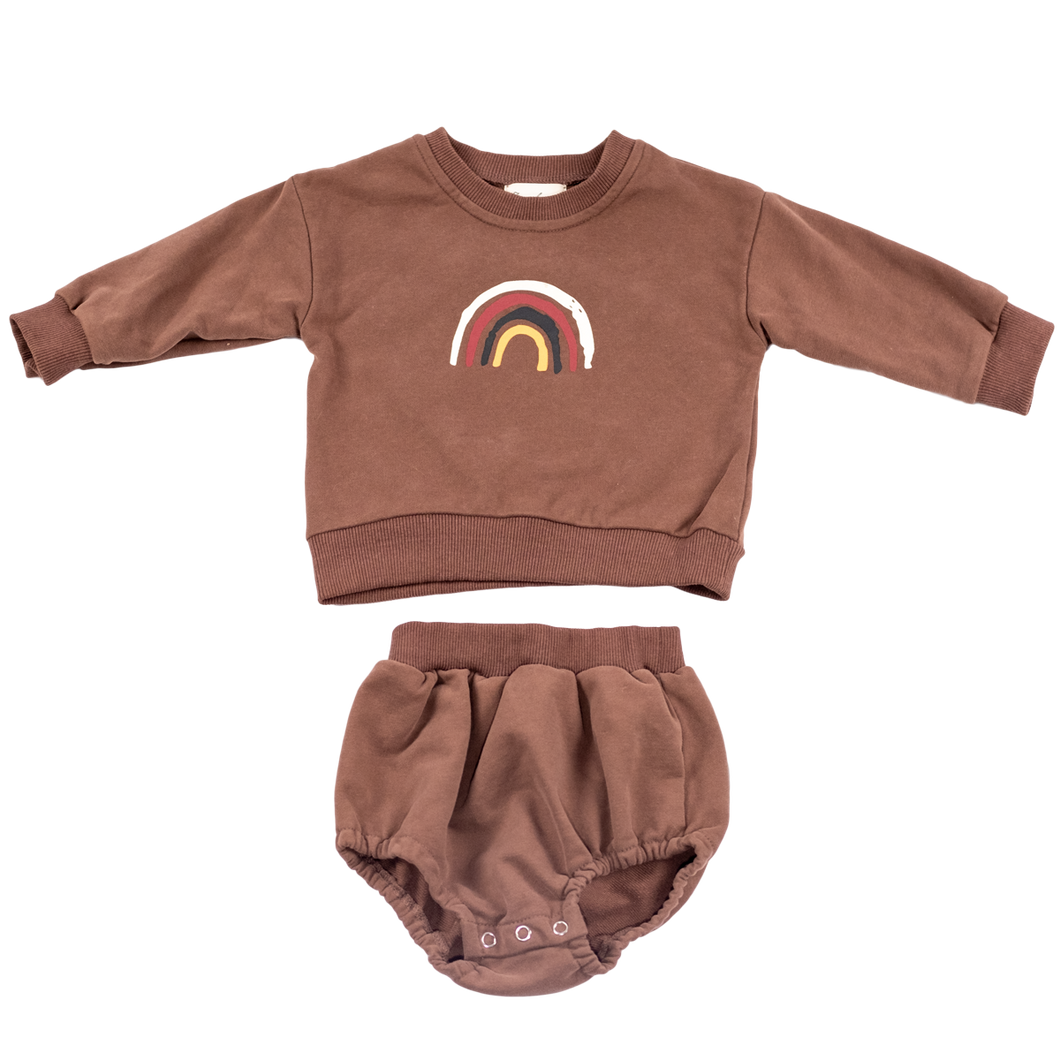 Rainbow Crewneck and Bloomer Set, Brown