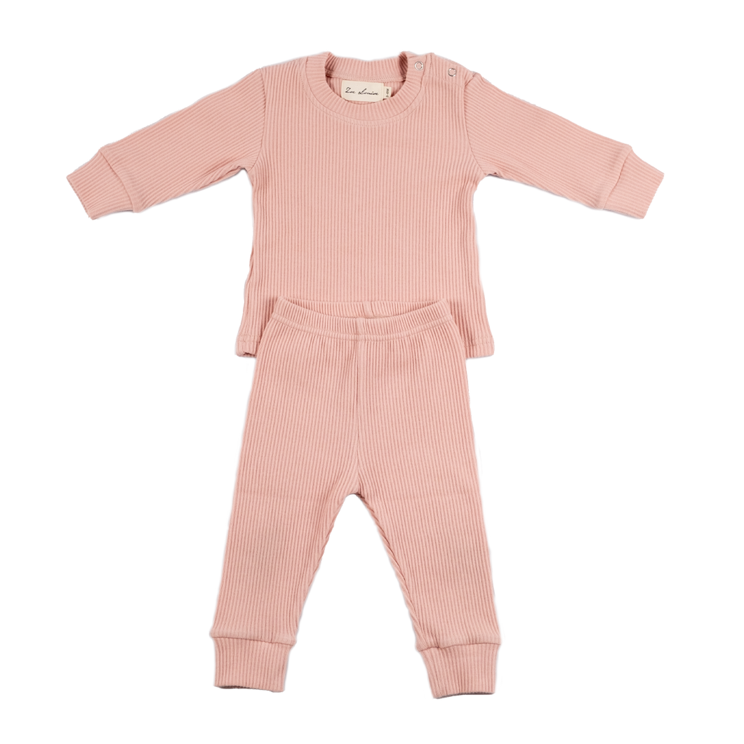 Ribbed Long Sleeve Set, Peony Pink